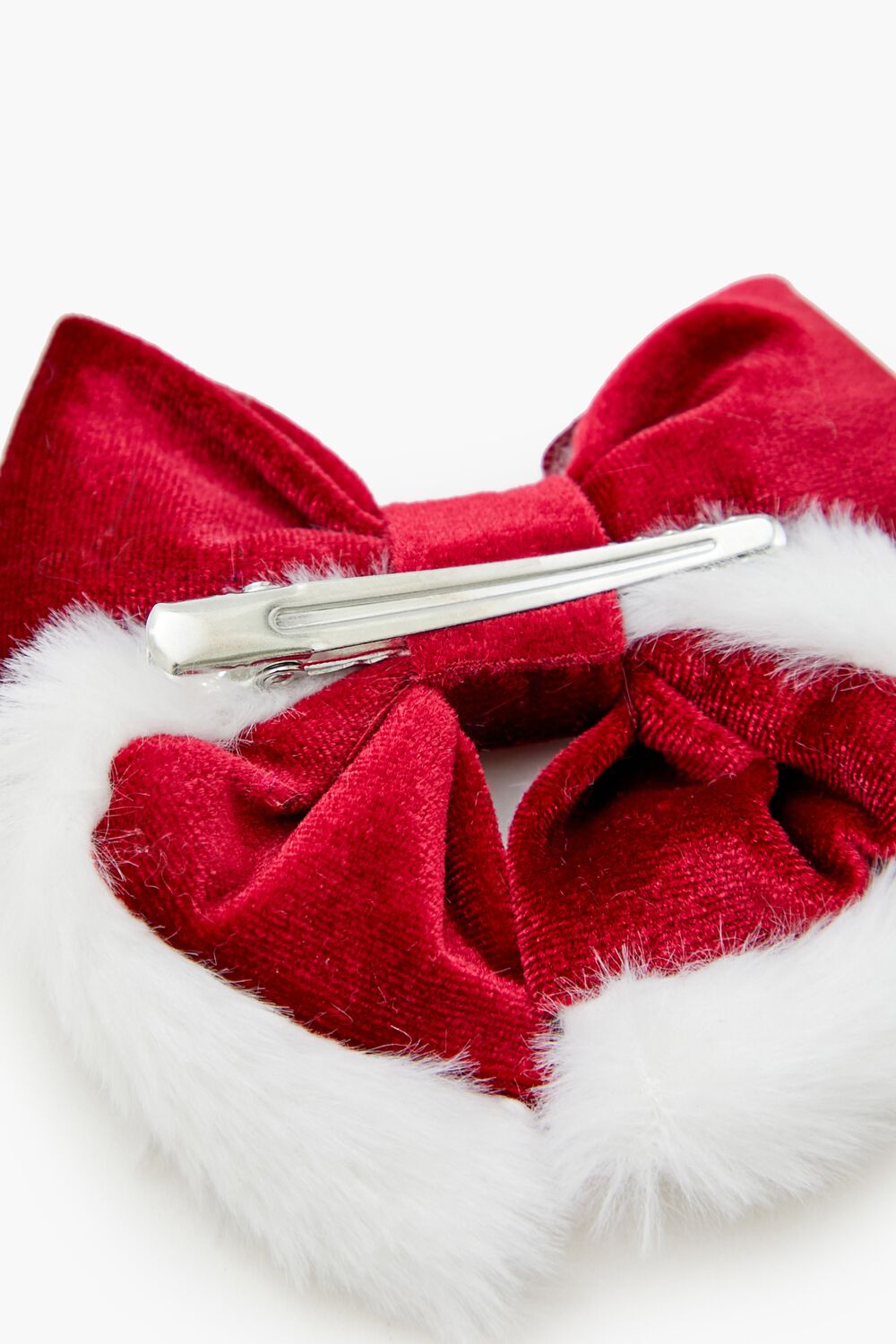 Faux Fur-Trim Bow Hair Barrette