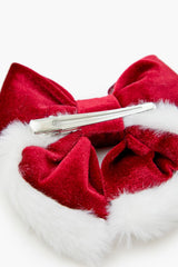 Faux Fur-Trim Bow Hair Barrette