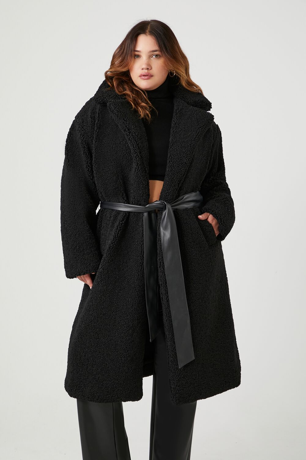 Plus Size Faux Shearling Belted Teddy Coat