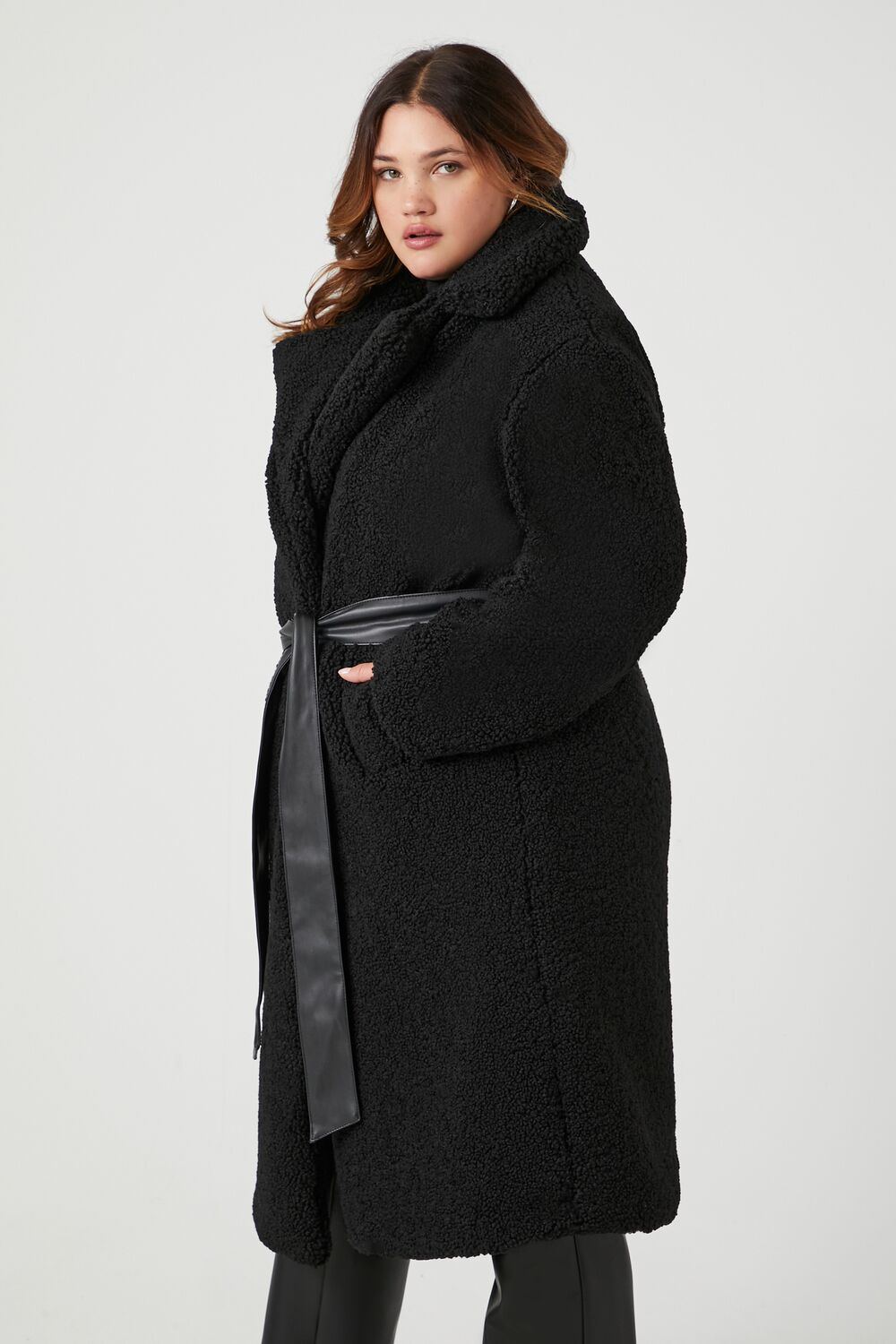 Plus Size Faux Shearling Belted Teddy Coat