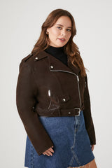 Plus Size Faux Leather Cropped Moto Jacket
