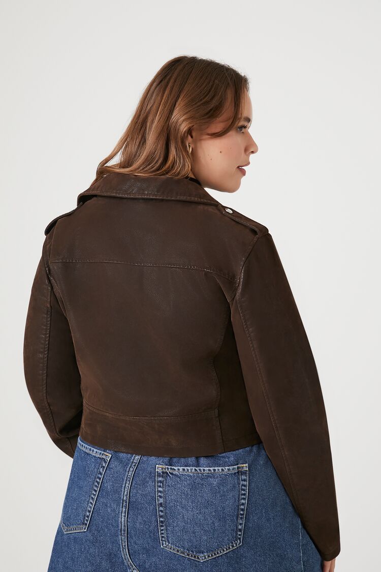 Plus Size Faux Leather Cropped Moto Jacket