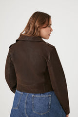 Plus Size Faux Leather Cropped Moto Jacket