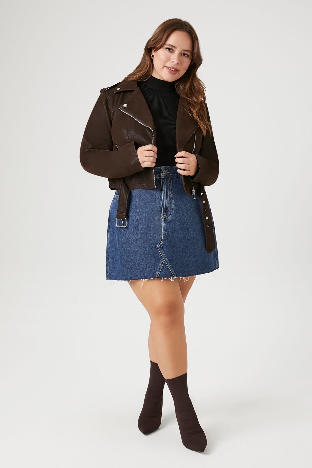 Plus Size Faux Leather Cropped Moto Jacket