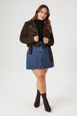 Plus Size Faux Leather Cropped Moto Jacket