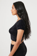 Cropped Fuzzy Sweater-Knit Tee