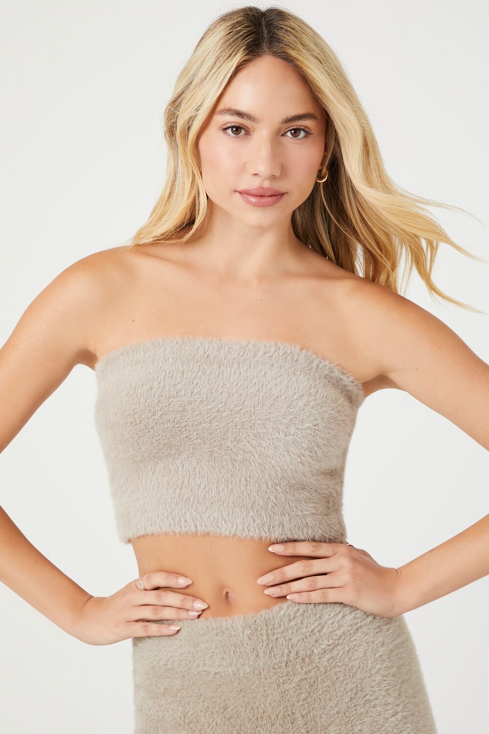 Fuzzy Sweater-Knit Tube Top