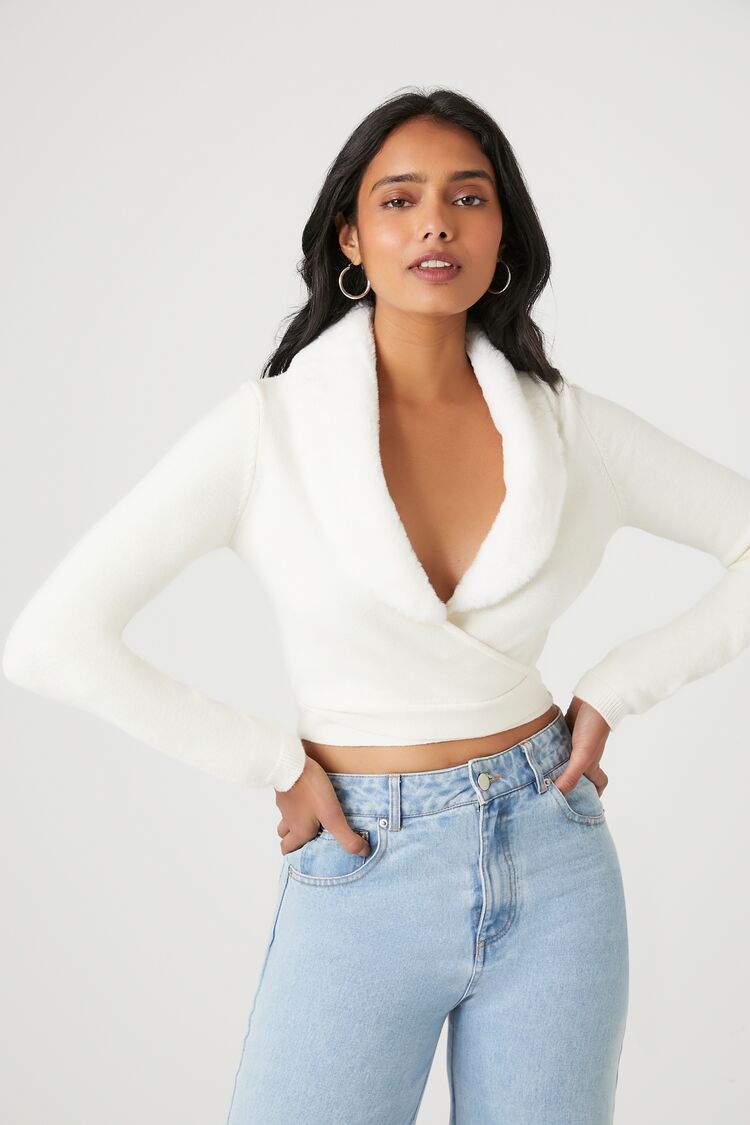 Sweater-Knit Wrap Crop Top
