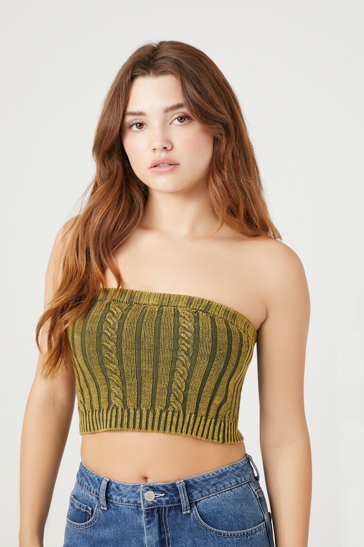 Cable Sweater-Knit Tube Top
