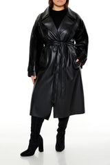 Plus Size Faux Leather Trench Coat