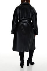Plus Size Faux Leather Trench Coat