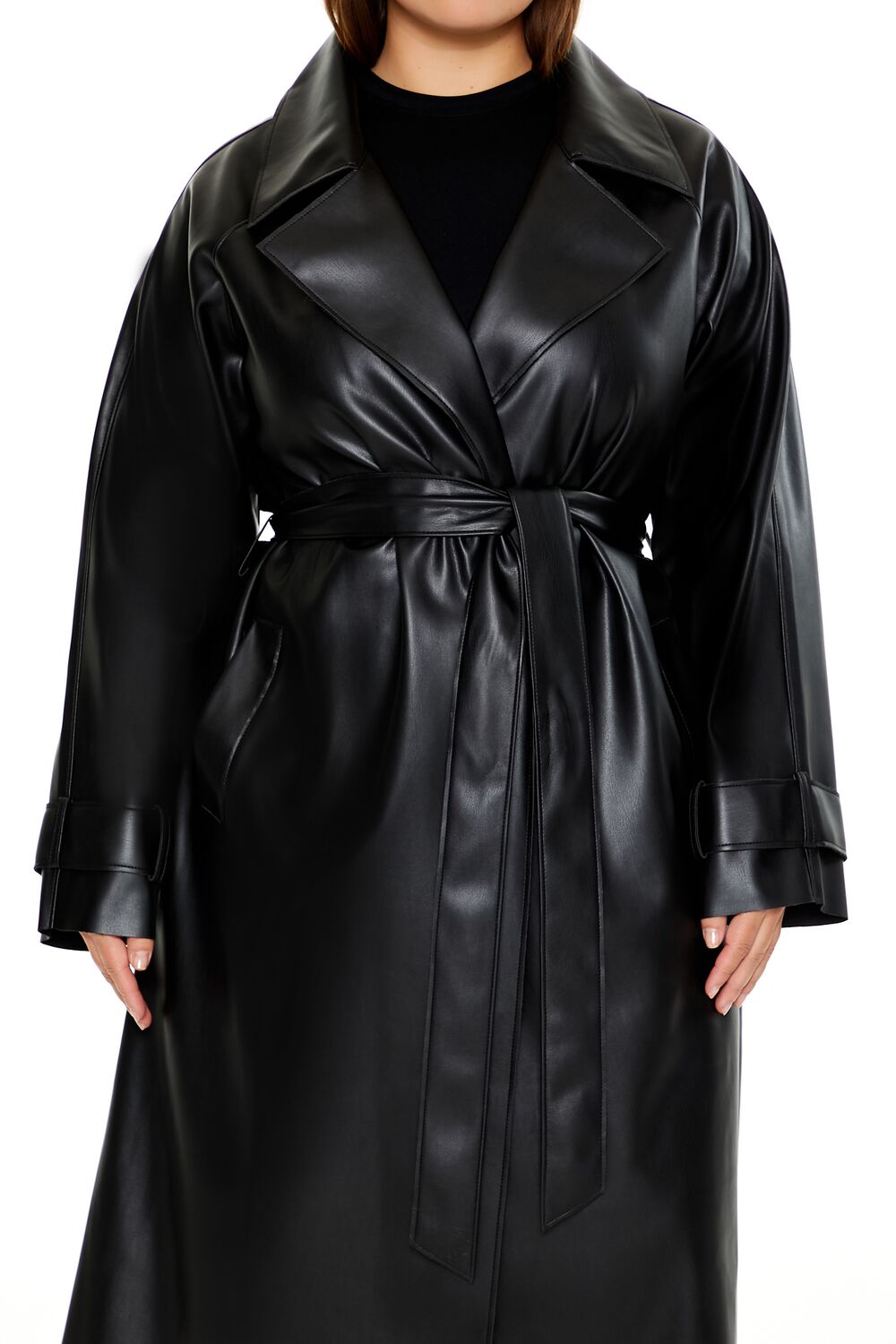 Plus Size Faux Leather Trench Coat