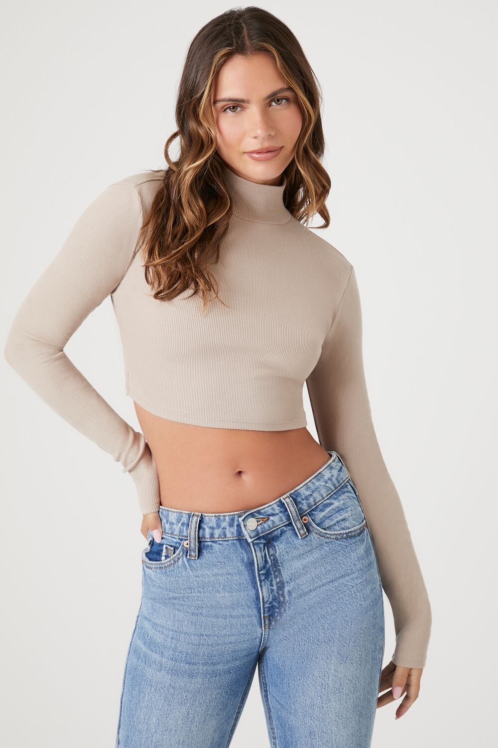 Ribbed Knit Turtleneck Crop Top