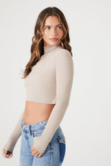 Ribbed Knit Turtleneck Crop Top
