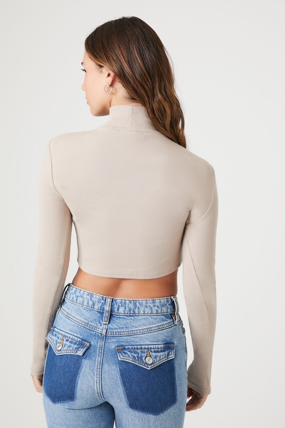 Ribbed Knit Turtleneck Crop Top