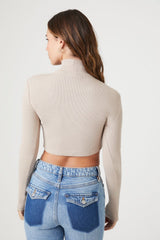 Ribbed Knit Turtleneck Crop Top