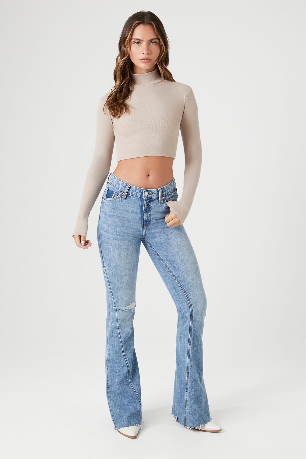 Ribbed Knit Turtleneck Crop Top