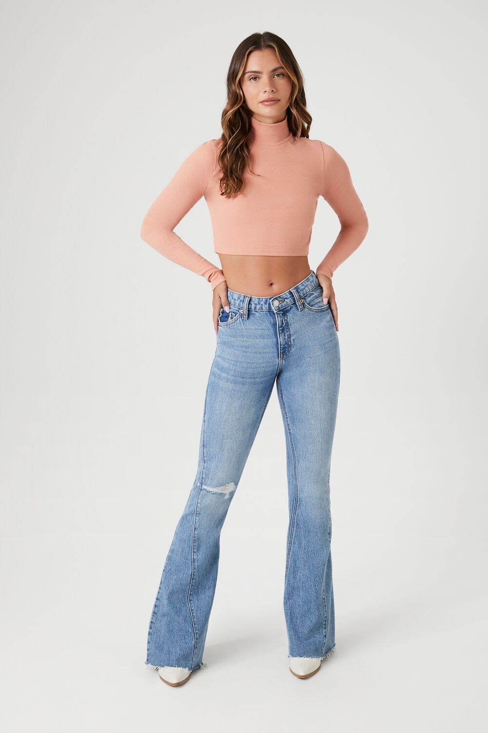 Ribbed Knit Turtleneck Crop Top