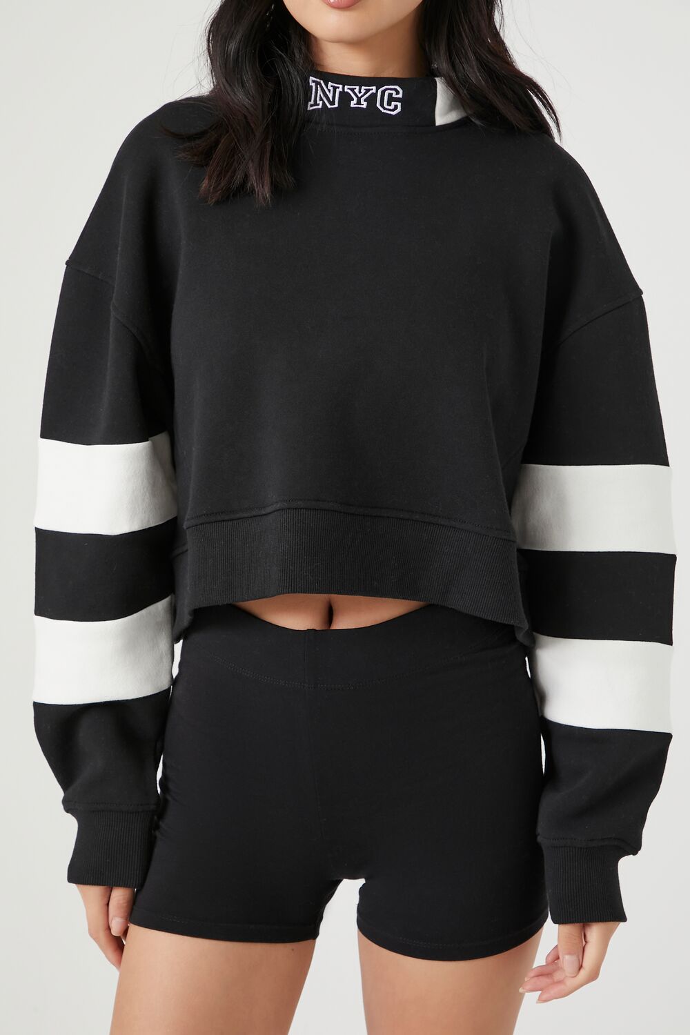 Fleece NYC Striped Graphic Pullover