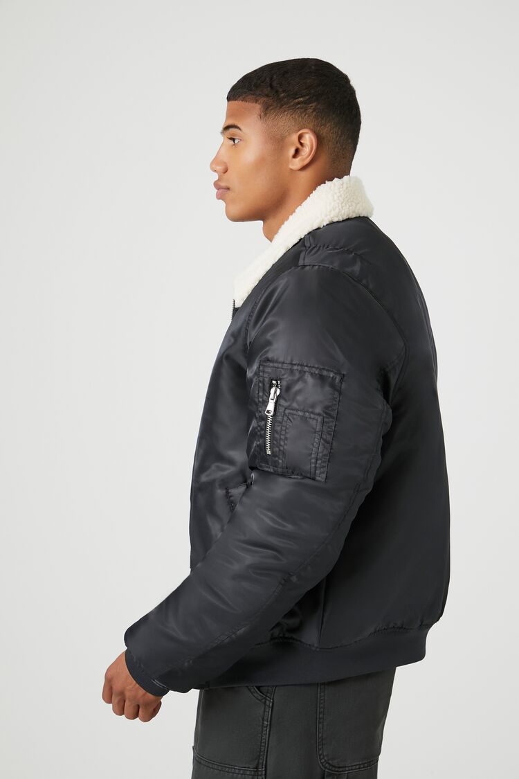Faux Shearling-Trim Bomber Jacket