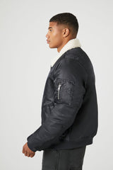 Faux Shearling-Trim Bomber Jacket