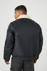 Faux Shearling-Trim Bomber Jacket