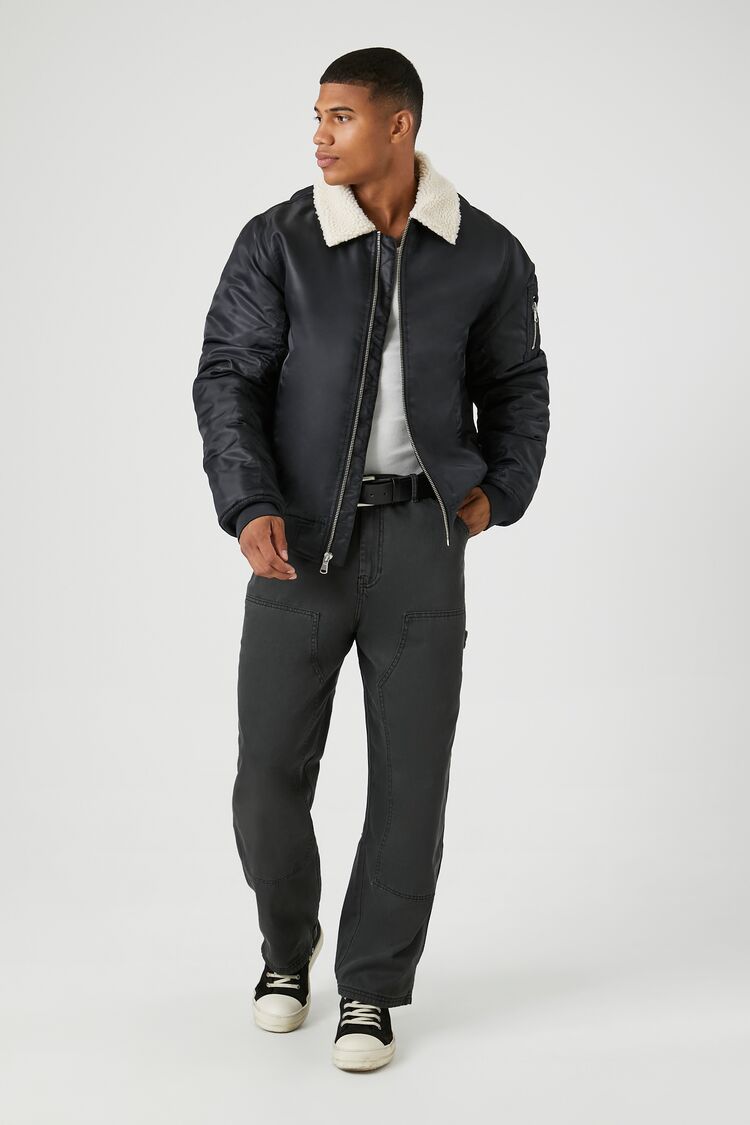 Faux Shearling-Trim Bomber Jacket