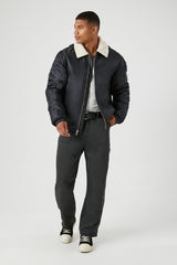 Faux Shearling-Trim Bomber Jacket