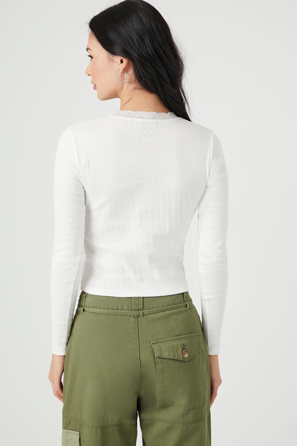 Lace-Trim Pointelle Knit Top