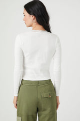 Lace-Trim Pointelle Knit Top