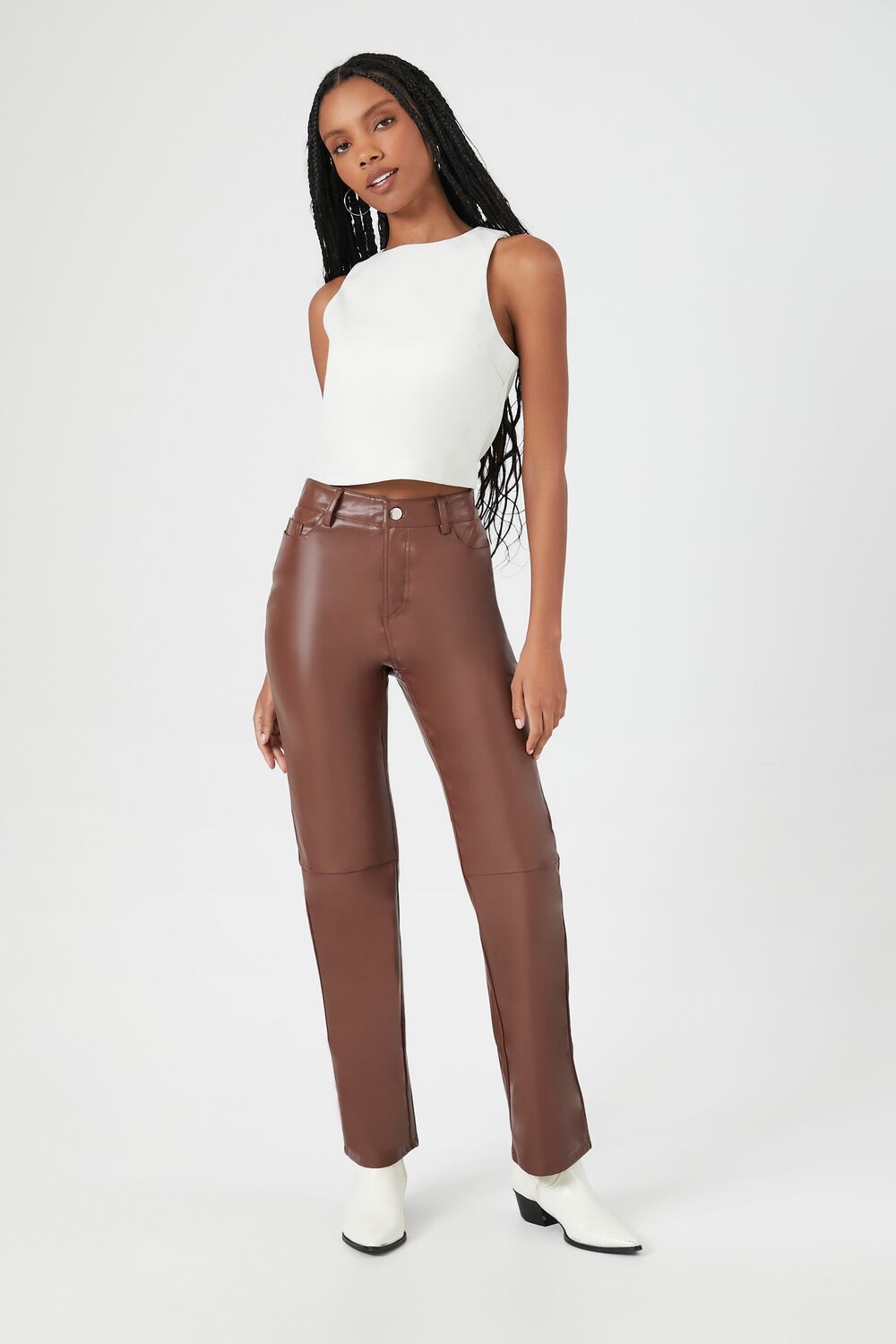 Faux Leather High-Rise Straight Pants