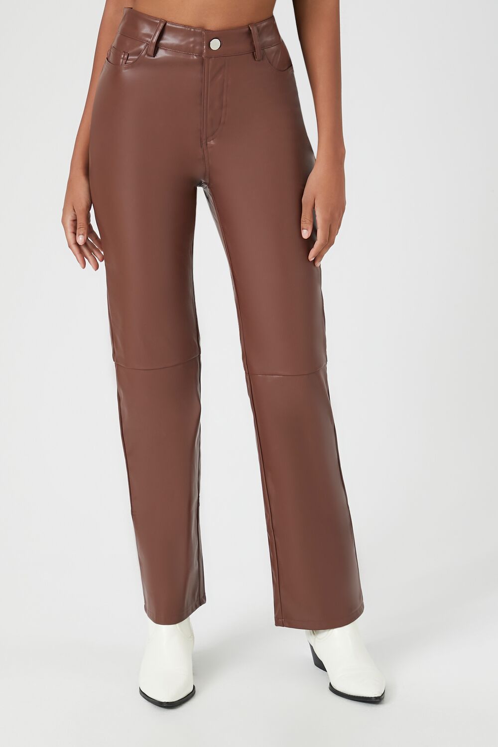 Faux Leather High-Rise Straight Pants