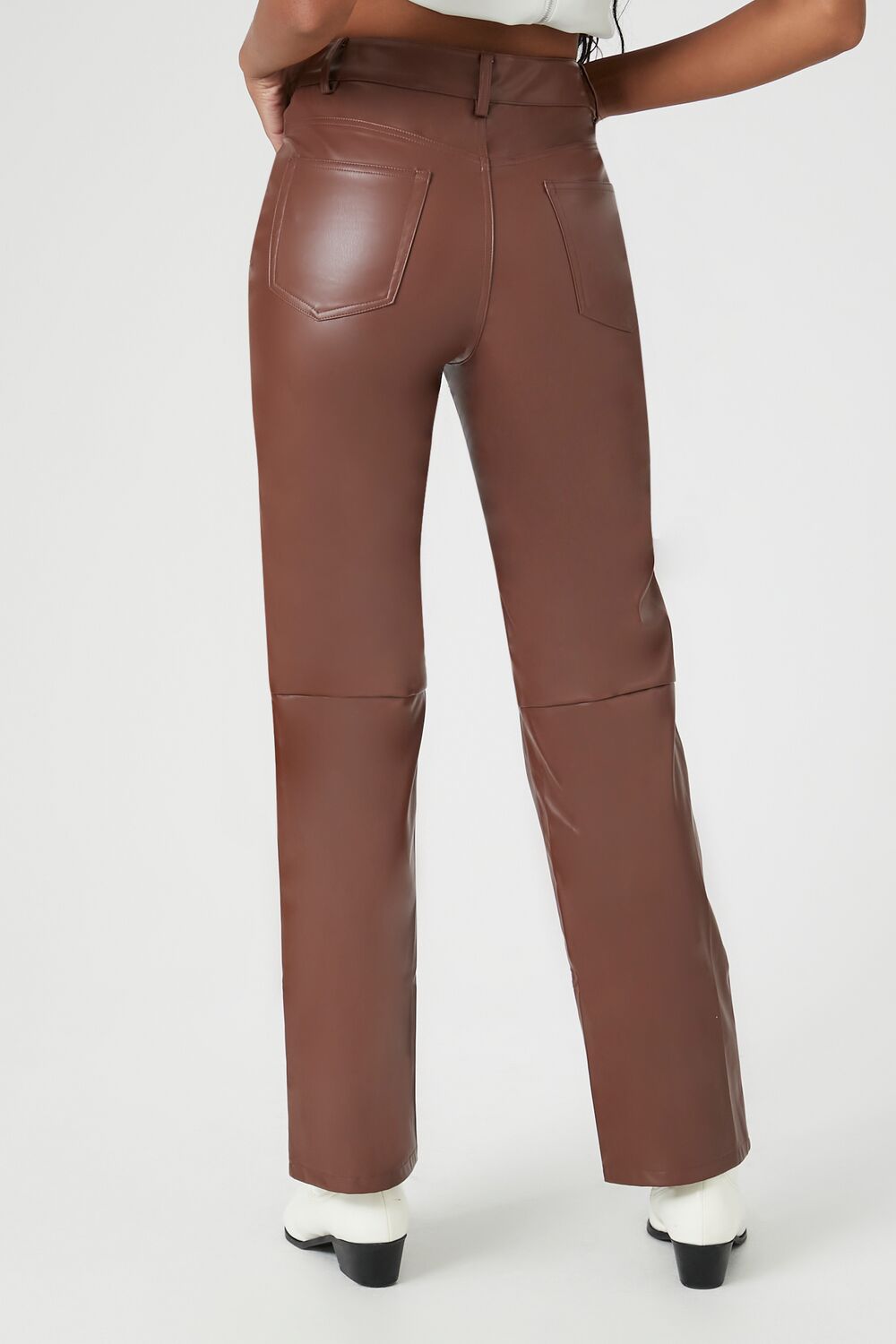 Faux Leather High-Rise Straight Pants