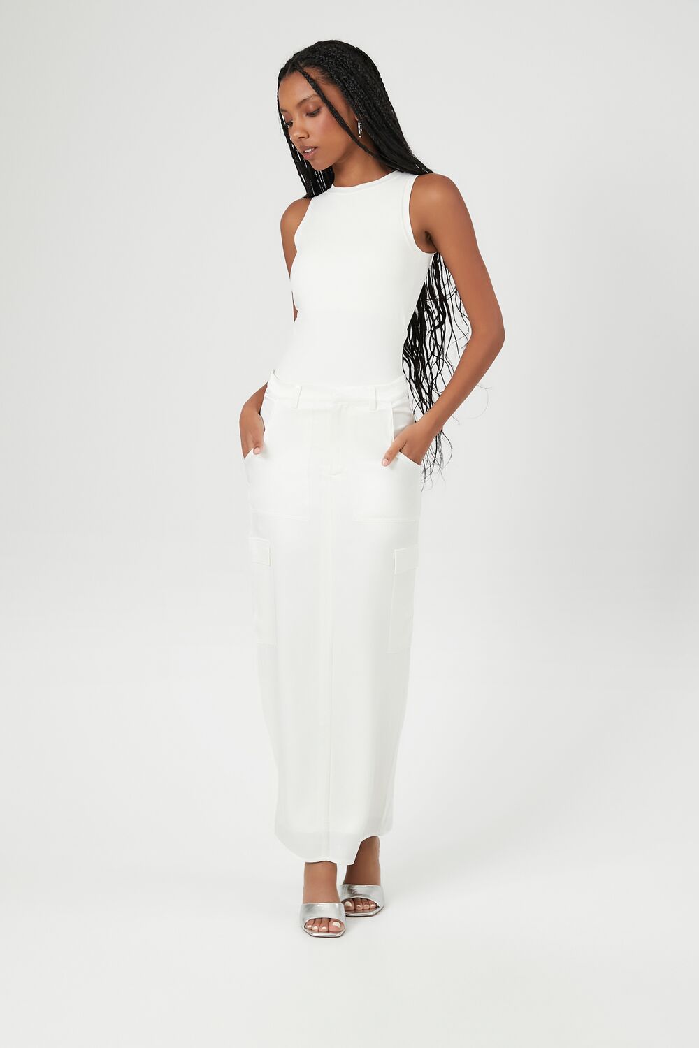 Satin Slit Midi Skirt