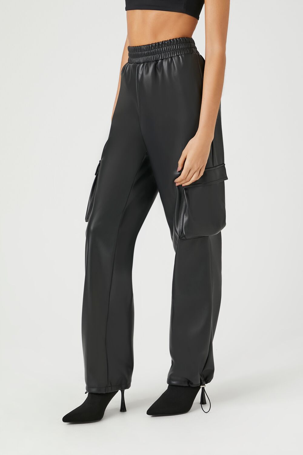 Faux Leather Cargo Pants
