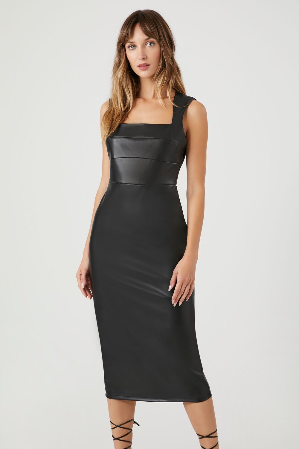 Faux Leather Sleeveless Midi Dress