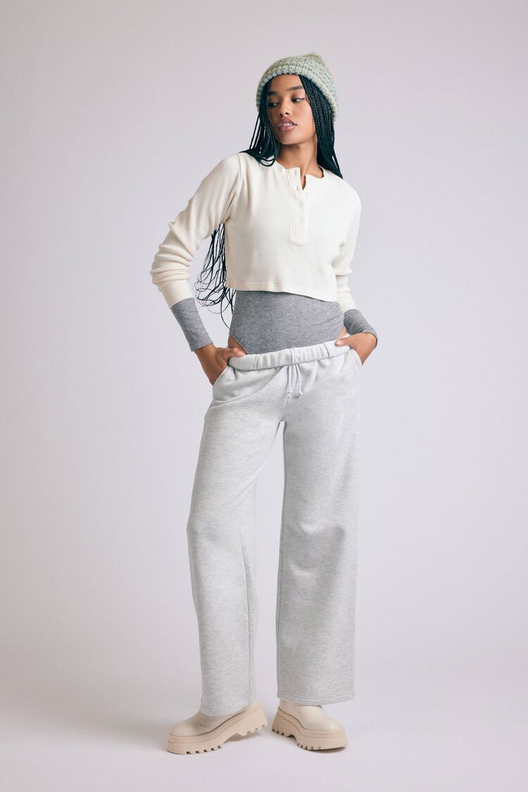 Cotton Ribbed Cropped Henley Top