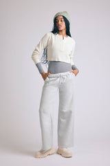 Cotton Ribbed Cropped Henley Top