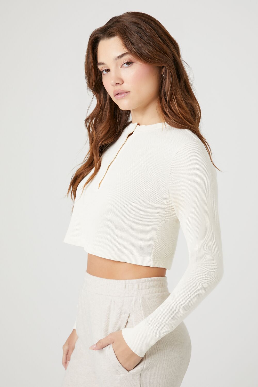 Cotton Ribbed Cropped Henley Top