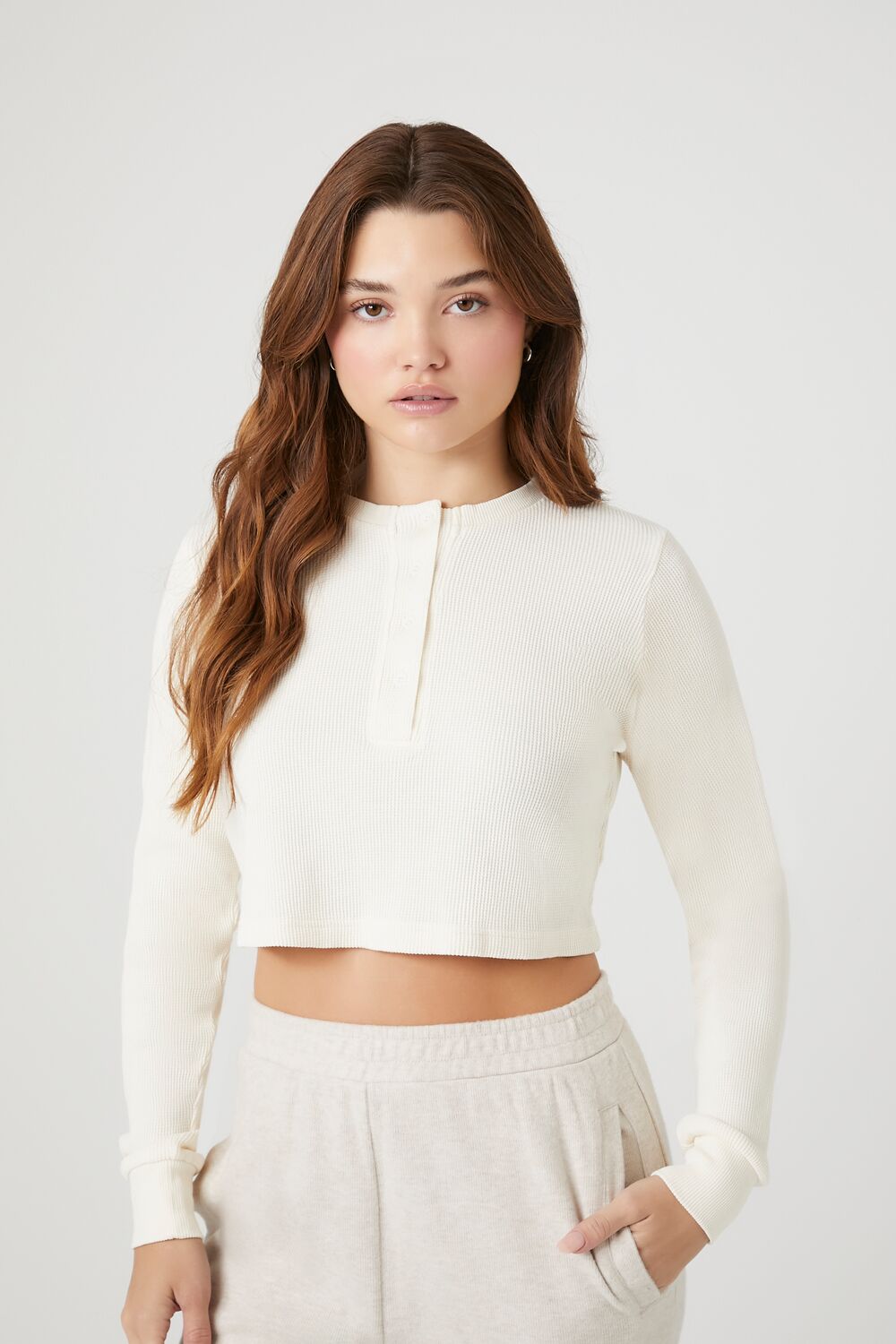 Cotton Ribbed Cropped Henley Top