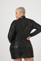 Plus Size Sequin Long-Sleeve Mini Dress