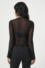 Sheer Lace Trumpet-Sleeve Top