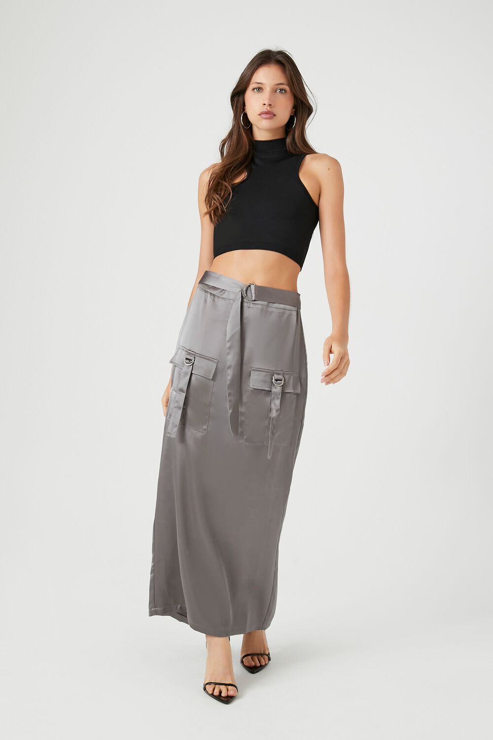 Satin Cargo Maxi Skirt