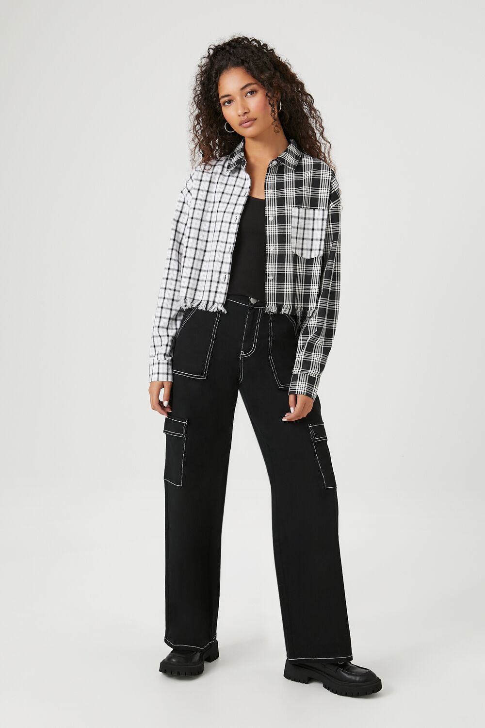 Cropped Plaid Flannel Shirt