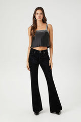 Satin Rhinestone-Trim Cropped Cami