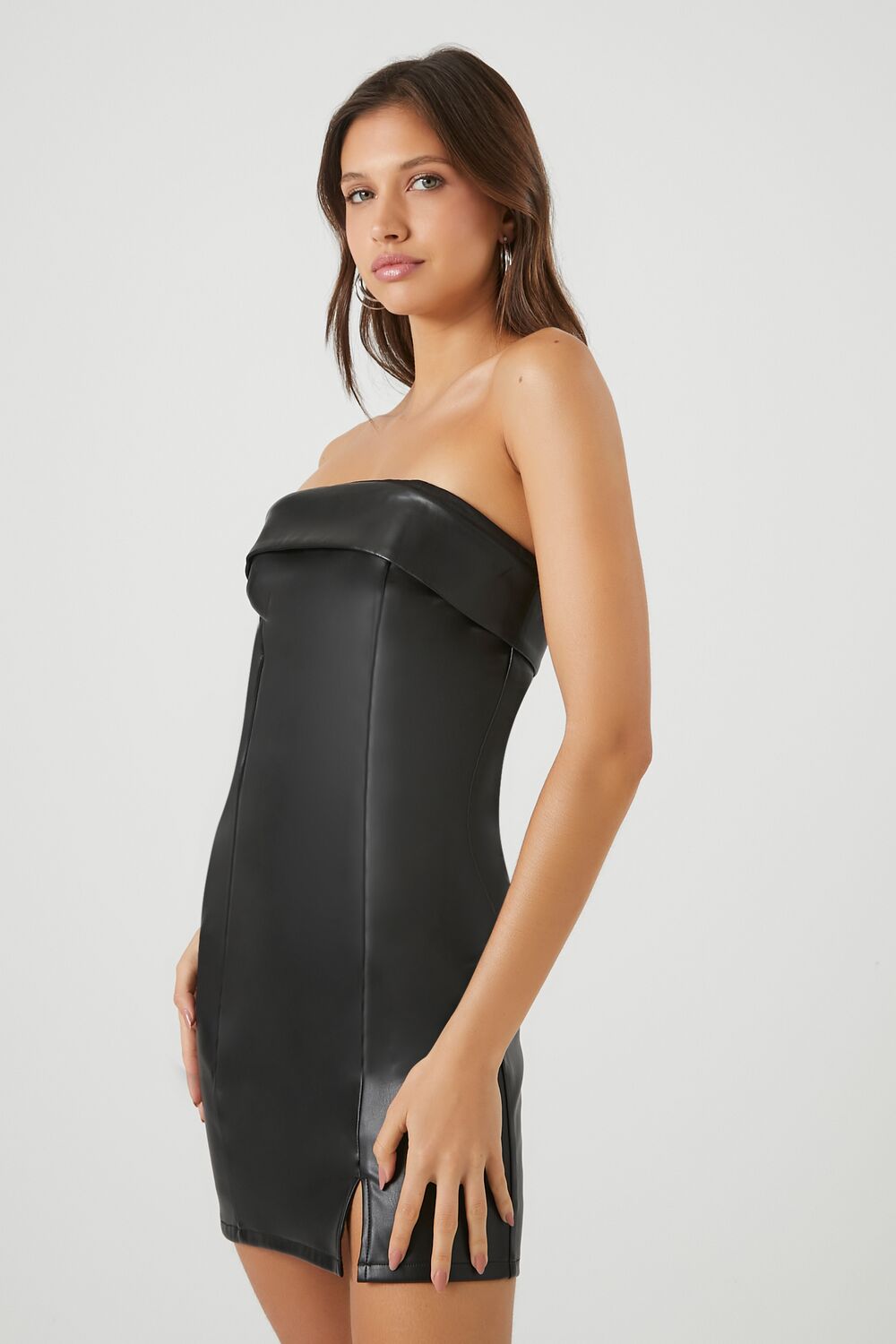Faux Leather Foldover Tube Dress