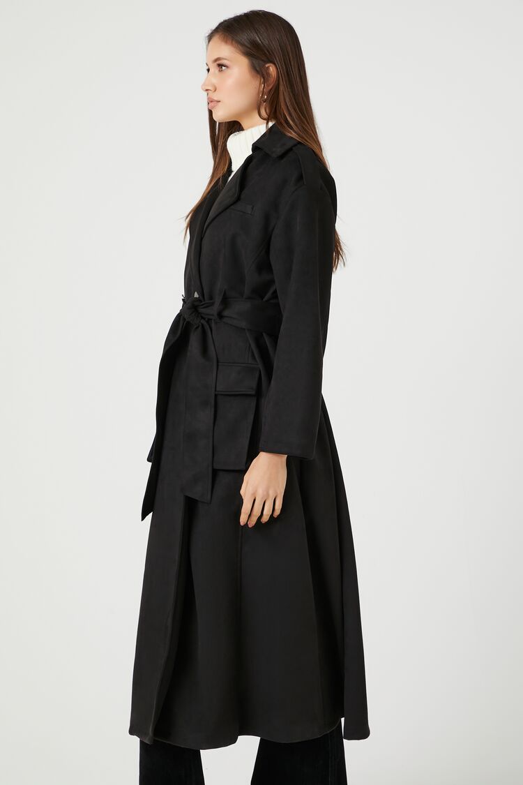 Belted Faux Suede Trench Coat
