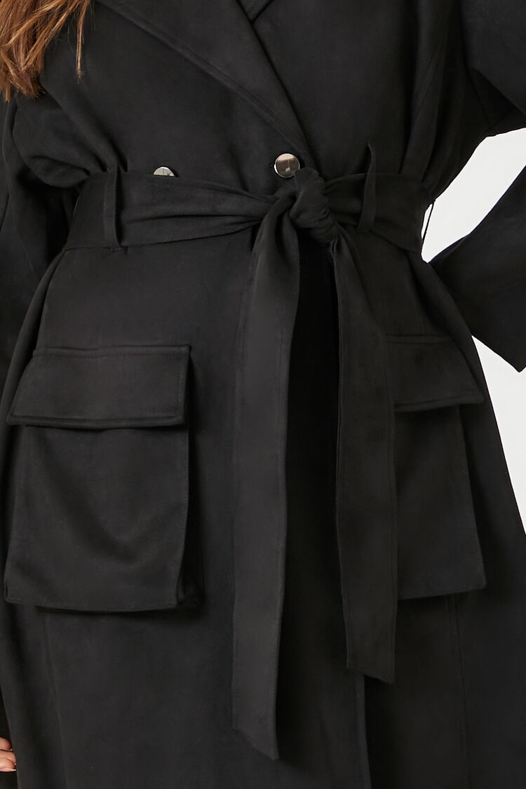 Belted Faux Suede Trench Coat