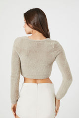 Fuzzy Cropped Cardigan Sweater