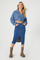 Split-Neck Sweater Crop Top